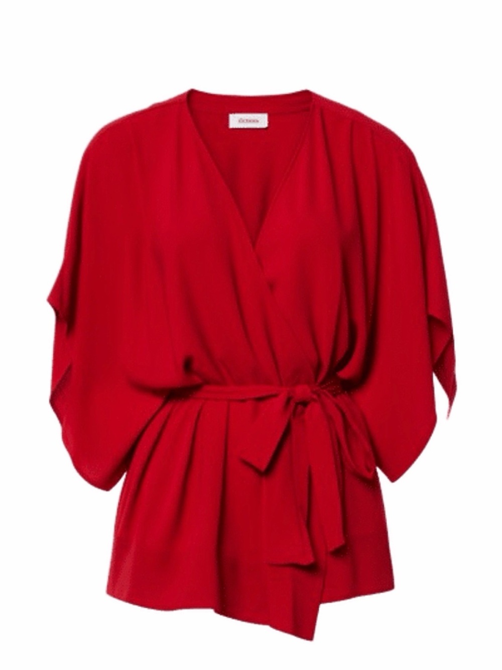 Diane Von Furstenberg Red Silk Kimono Wrap Tie-Waist Blouse